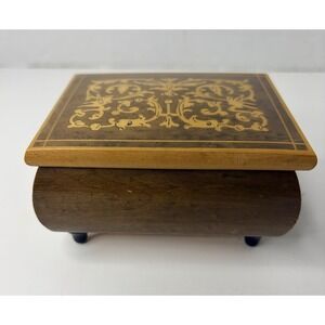 Reuge Swiss Music Box Inlaid Wood Love Song Made In Italy Vtg Trinket Container